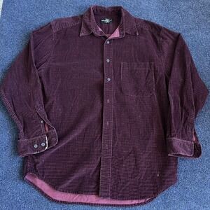 Vintage Eddie Bauer Shirt Mens Medium Red Check Long Sleeve Corduroy Button Up
